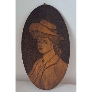Antique 1900 Pyrography Art Nouveau Plaque
